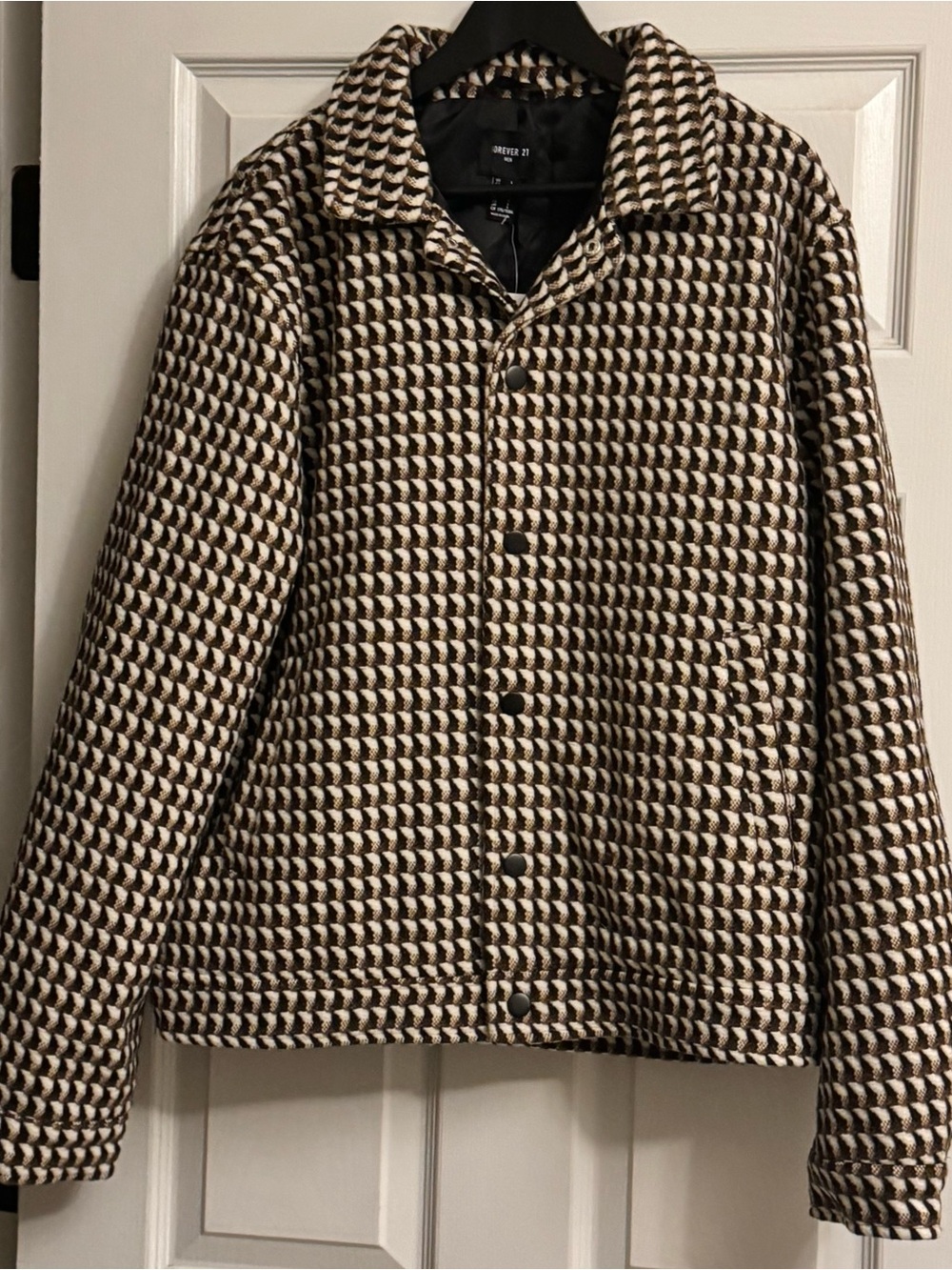 Forever 21 Brown & Cream Houndstooth Button Jacket